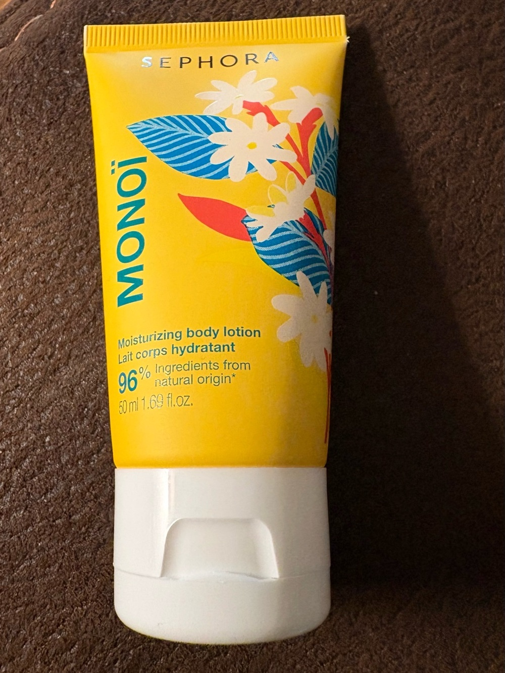 Sephora Monoi Moisturizing Body Lotion - Yellow with Blue & White Floral Accents